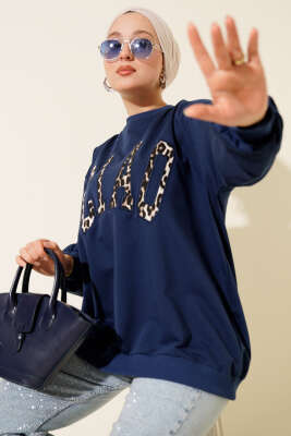 Leopar Ciao Baskılı Tunik Lacivert 