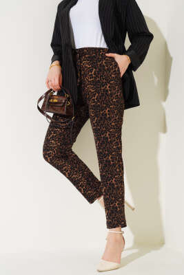 Leopar Desen Beli Lastikli Pantolon Leopar - ESTELLE