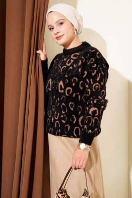 Leopar Desenli Sakallı Kazak Siyah Camel