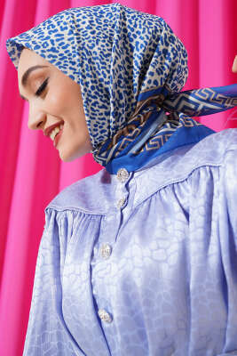 Leopar Desenli Zincirli Eşarp İndigo 