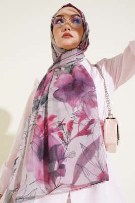 Lilyum Desen Ebruli Şal Gül Kurusu