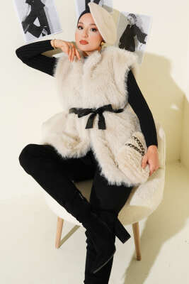 Lolita Peluş Kuşaklı Yelek Taş