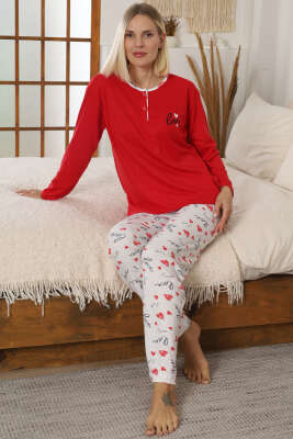 Love Baskılı Kadın Pijama Takımı Kırmızı - GLİSA