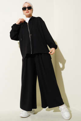 Loyşa Basic Fermuarlı Kapüşonlu İkili Takım Siyah