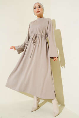 Loyşa Bel Tünel Detaylı Elbise Bej 