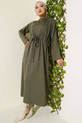 Loyşa Bel Tünel Detaylı Elbise Haki 