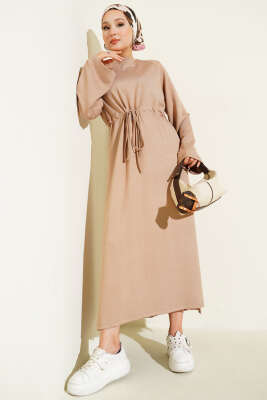 Loyşa Bel Tünel Detaylı Elbise Latte 