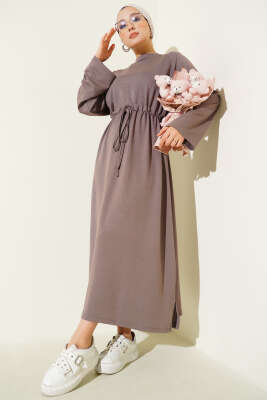 Loyşa Bel Tünel Detaylı Elbise Vizon - Elbise