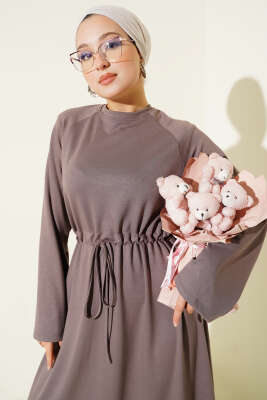 Loyşa Bel Tünel Detaylı Elbise Vizon - Elbise