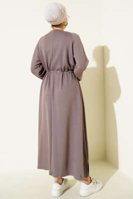 Loyşa Bel Tünel Detaylı Elbise Vizon - Elbise