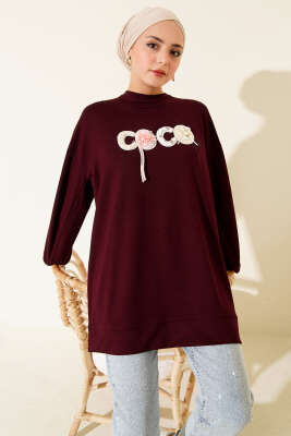 Loyşa Coco Yazı Süslemeli Tunik Mürdüm