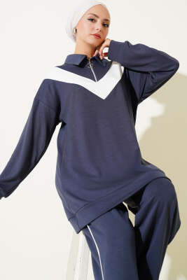 Loyşa Fermuarlı V Şeritli İkili Takım Füme 