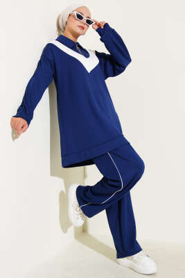 Loyşa Fermuarlı V Şeritli İkili Takım Lacivert 