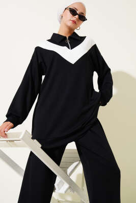 Loyşa Fermuarlı V Şeritli İkili Takım Siyah - İkili Takım