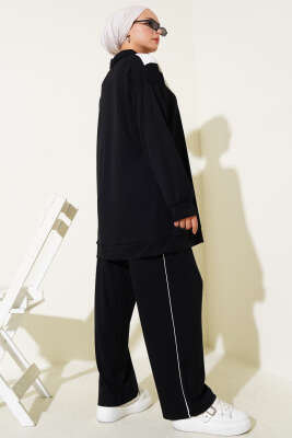 Loyşa Fermuarlı V Şeritli İkili Takım Siyah - İkili Takım