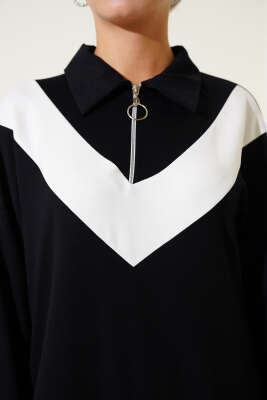 Loyşa Fermuarlı V Şeritli İkili Takım Siyah - İkili Takım