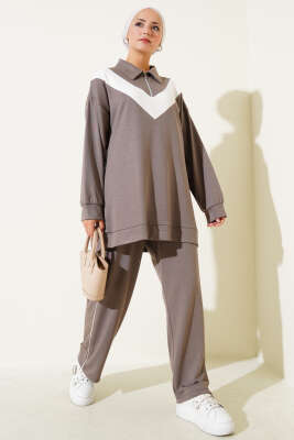 Loyşa Fermuarlı V Şeritli İkili Takım Vizon 