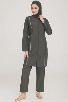 Metal Armalı Fermuarlı Tesettür Mayo Antrasit - ROZAMAY