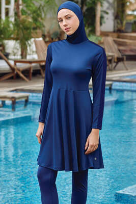 Metal Armalı Likralı Tesettür Mayo Açık Lacivert 