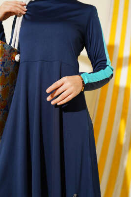 Metal Armalı Likralı Tesettür Mayo Koyu Lacivert - Tesettür Mayo