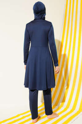 Metal Armalı Likralı Tesettür Mayo Koyu Lacivert - Tesettür Mayo