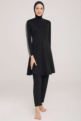 Metal Armalı Likralı Tesettür Mayo Siyah 