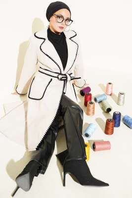 Midye Dikişli Kuşaklı Kaşe Kaban Taş 