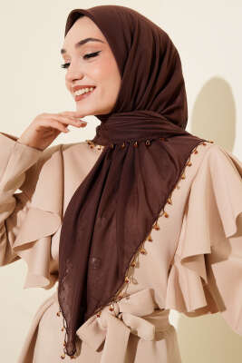 Mini Boncuk Detaylı Eşarp Acı Kahve