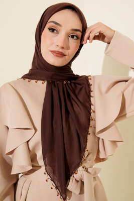 Mini Boncuk Detaylı Eşarp Acı Kahve - Başörtüsü