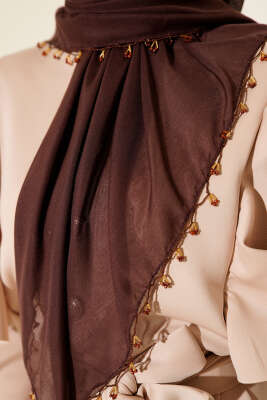 Mini Boncuk Detaylı Eşarp Acı Kahve - Başörtüsü