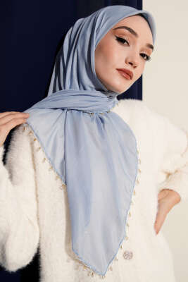 Mini Boncuk Detaylı Eşarp Bebe Mavi 