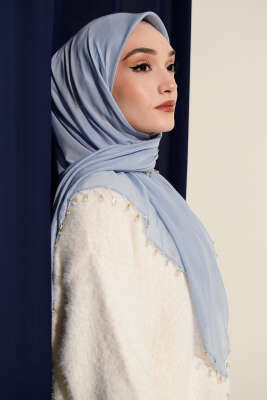 Mini Boncuk Detaylı Eşarp Bebe Mavi - Başörtüsü