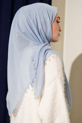 Mini Boncuk Detaylı Eşarp Bebe Mavi - Başörtüsü