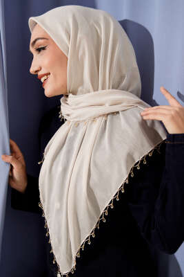 Mini Boncuk Detaylı Eşarp Bej 