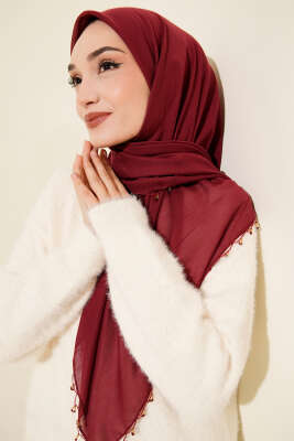 Mini Boncuk Detaylı Eşarp Bordo 