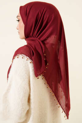 Mini Boncuk Detaylı Eşarp Bordo - Başörtüsü