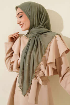 Mini Boncuk Detaylı Eşarp Çağla Yeşili 