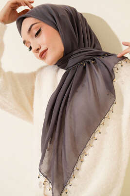 Mini Boncuk Detaylı Eşarp Füme 