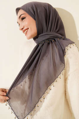 Mini Boncuk Detaylı Eşarp Füme - Başörtüsü