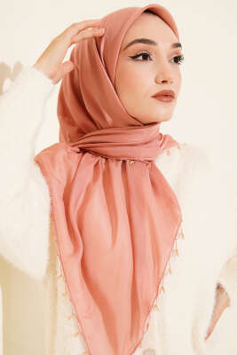 Mini Boncuk Detaylı Eşarp Gül Kurusu 