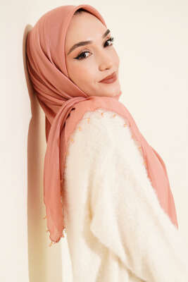 Mini Boncuk Detaylı Eşarp Gül Kurusu - Başörtüsü