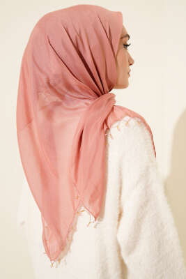 Mini Boncuk Detaylı Eşarp Gül Kurusu - Başörtüsü