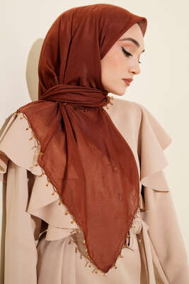 Mini Boncuk Detaylı Eşarp Kahve 