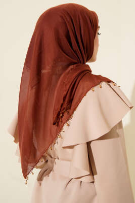 Mini Boncuk Detaylı Eşarp Kahve - Başörtüsü