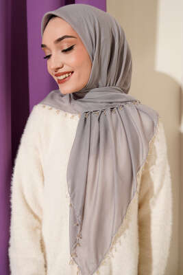 Mini Boncuk Detaylı Eşarp Kayrak Grisi 