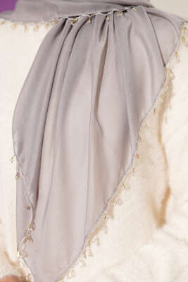 Mini Boncuk Detaylı Eşarp Kayrak Grisi - Başörtüsü