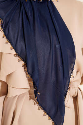 Mini Boncuk Detaylı Eşarp Lacivert - Başörtüsü