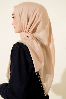 Mini Boncuk Detaylı Eşarp Latte - Başörtüsü
