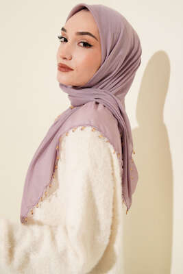 Mini Boncuk Detaylı Eşarp Lila - Başörtüsü