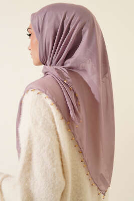 Mini Boncuk Detaylı Eşarp Lila - Başörtüsü